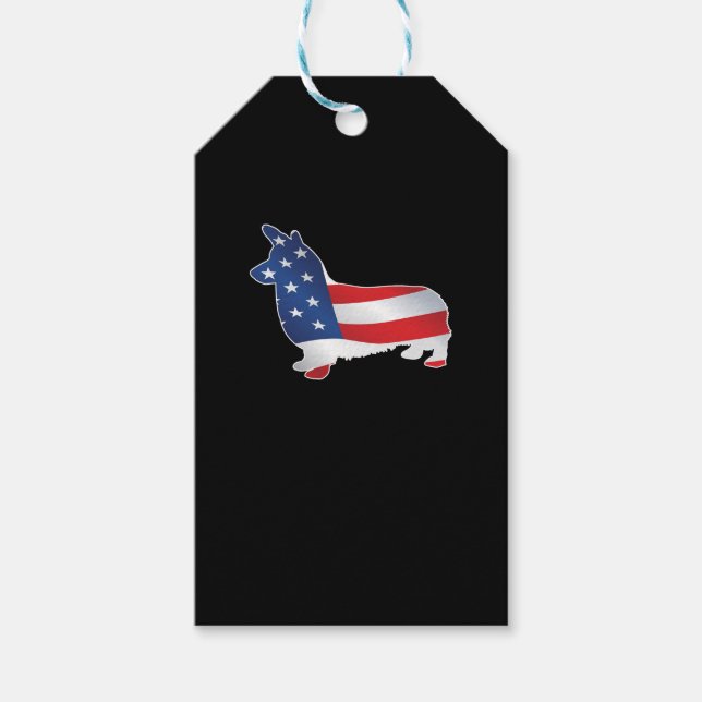 Étiquettes-cadeau Corgi avec le T-shirt Drapeau nous (Devant)