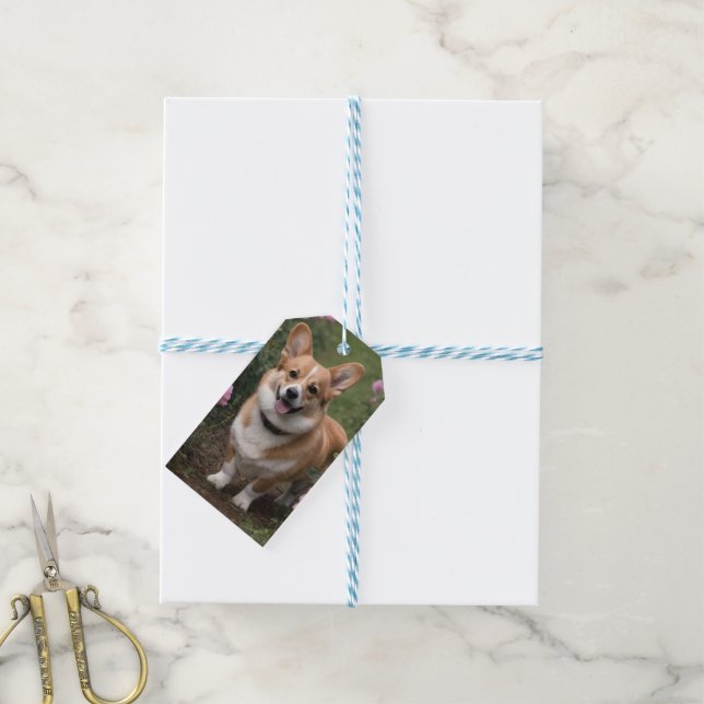 Étiquettes-cadeau Corgi Dans Les Roses Rose, (Avec de laficelle)