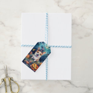 Étiquettes-cadeau Corgi Halloween avec citrouilles effrayant