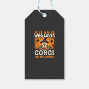 Étiquettes-cadeau Corgi Halloween Sorcière Fille Horreur Vintage