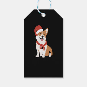 Étiquettes-cadeau Corgi portant un chapeau de santa