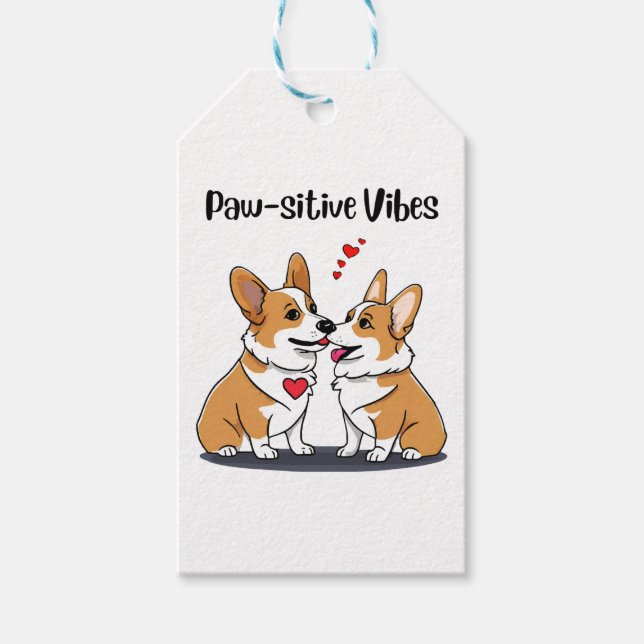 Étiquettes-cadeau Corgis Vibes en Amour (Devant)