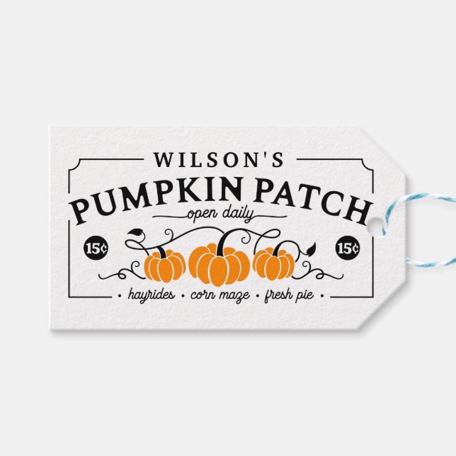 Étiquettes-cadeau Correctif Citrouille Farmhouse personnalisé (Devant (Horizontal))