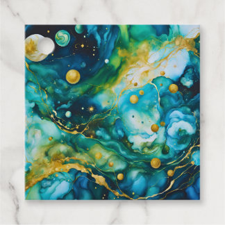 Étiquettes Cadeau Cosmos d'encre d'alcool bleu vert or