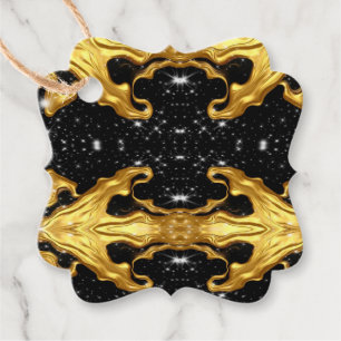 Étiquettes Cadeau Cosmos Doré : Or Liquide et Contraste Élevé Noir