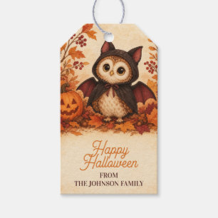 Étiquettes-cadeau Costume de chauve-souris de hibou mignon Halloween