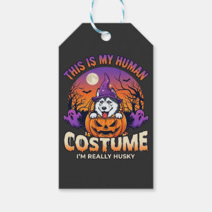 Étiquettes-cadeau Costume Humain Husky Citrouille Halloween Fantômes