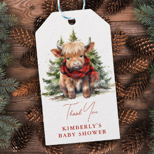 Étiquettes-cadeau Cosy Highland Cow Farm Animaux Baby shower d'hiver