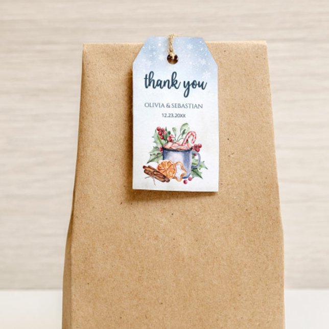 Étiquettes-cadeau Cosy Hot Cocoa hiver Mariage neigeux (Créateur téléchargé)