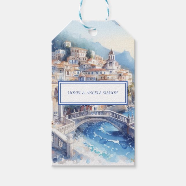 Étiquettes-cadeau Côte d'Amalfi Carreaux bleus Italie Photo personna (Devant)