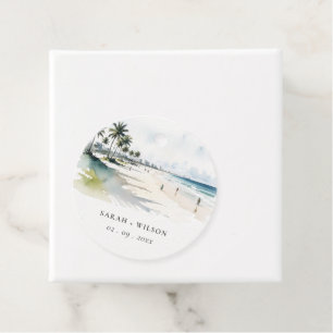 Étiquettes Cadeau Côte Miami Beach Palm Tree Mariage d'aquarelle