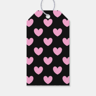 Étiquettes-cadeau Coton Candy Pink coeurs de polka sur noir