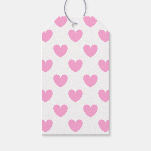 Étiquettes-cadeau Coton Candy Pink coeurs sur blanc (Devant)