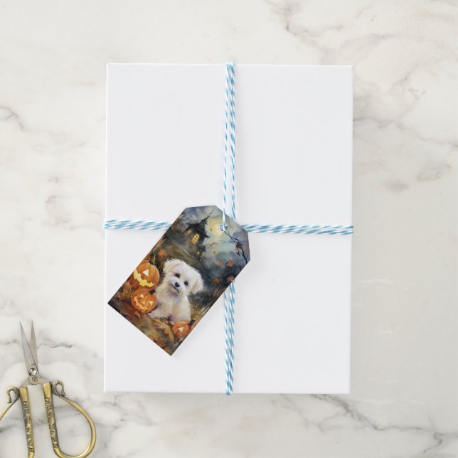 Étiquettes-cadeau Coton De Tulear Halloween Avec Peur Citrouille (Avec de laficelle)