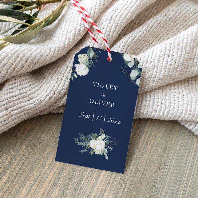 Étiquettes-cadeau Coton d'Eucalyptus | Navy Modern v2 Mariage Cadeau (Créateur téléchargé)