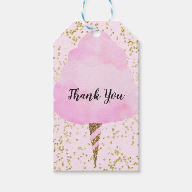 Étiquettes-cadeau Coton rose Bonbons & Gold Confetti fête d'annivers (Devant)