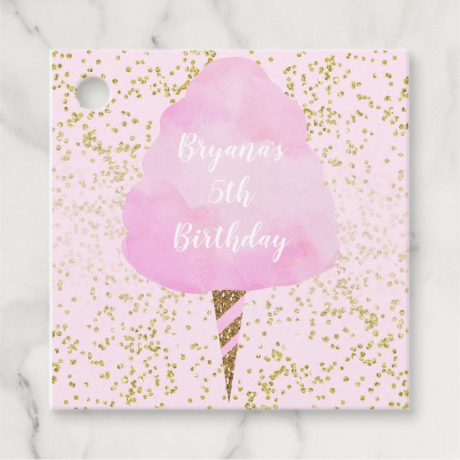 Étiquettes Cadeau Coton rose Bonbons & Gold Confetti fête d'annivers (Devant)
