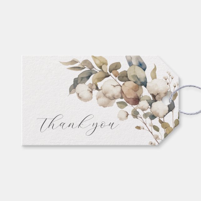 Étiquettes-cadeau coton rustique et mariage eucalyptus (Devant (Horizontal))