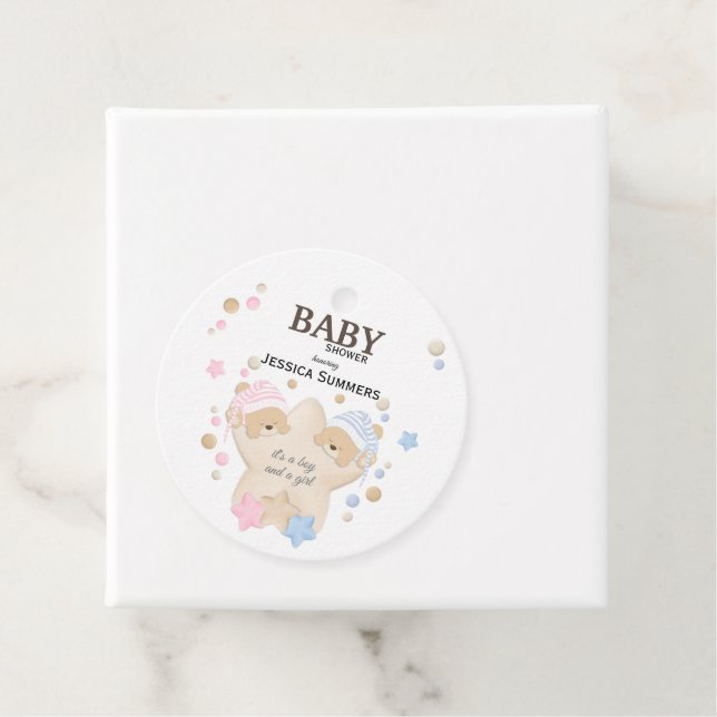 Étiquettes Cadeau Couchage mignon Ours Teddy Twins Baby shower Favor (En situation)