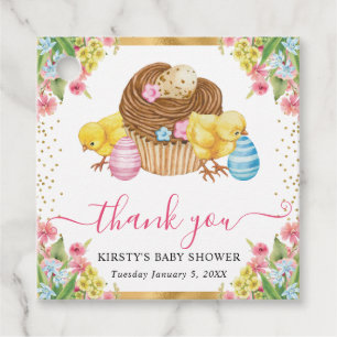 Étiquettes Cadeau Coucou de Pâques à l'aquarelle et Baby Shower Gâte
