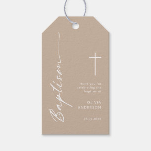 Étiquettes-cadeau Couleur beige minimaliste Baptême merci tag