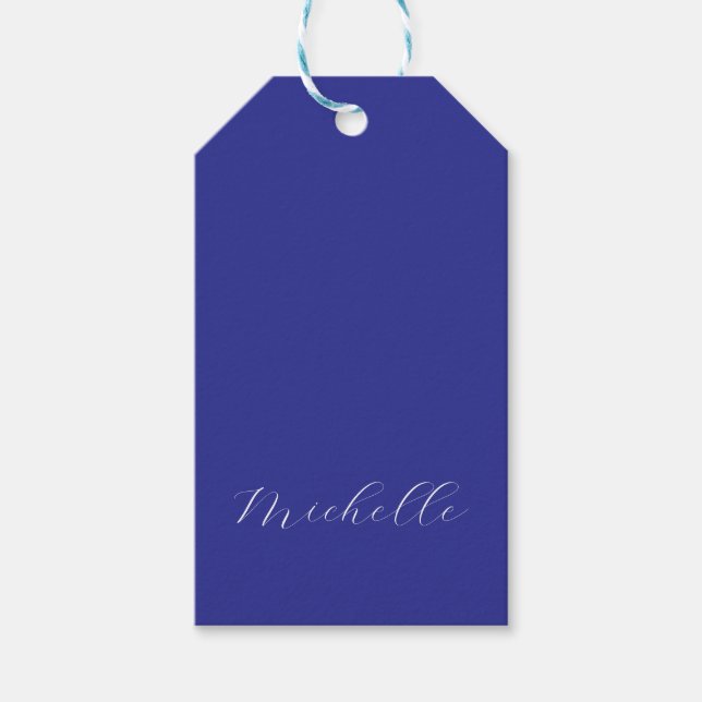 Étiquettes-cadeau Couleur Bleu Profond Calligraphie Moderne Simple d (Devant)