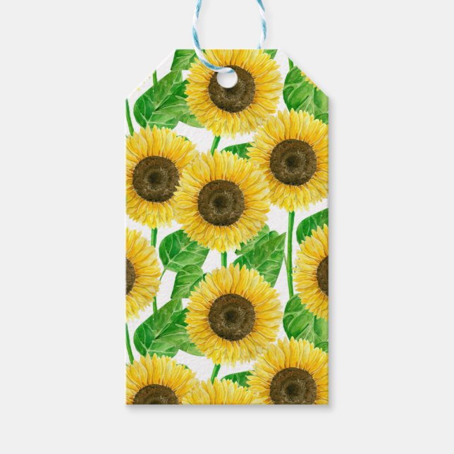 Étiquettes-cadeau Couleur d'eau des fleurs de soleil (Devant)