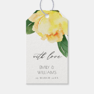 ÉTIQUETTES-CADEAU COULEUR D'EAU JAUNE CHAUDE PERSONNALISÉE FLORALE