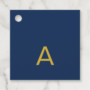 Étiquettes Cadeau Couleur Or & Bleu Monogramme Initial Professionnel