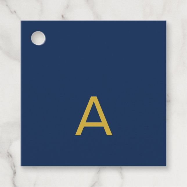 Étiquettes Cadeau Couleur Or & Bleu Monogramme Initial Professionnel (Devant)