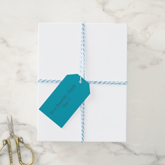 Étiquettes-cadeau Couleur Pacific Blue 00A1B9 - Message personnalisé (Avec de laficelle)