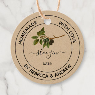 Étiquettes Cadeau Couleur Sloe Gin Kraft avec illustration Vintage C