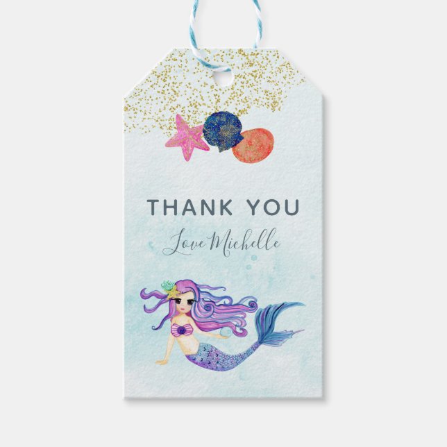 Étiquettes-cadeau Couleurs branchées Mermaid thème fête d'anniversai (Devant)