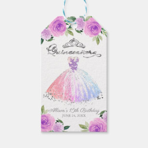 Étiquettes-cadeau Couleurs Pastel Argent Gown Floral Quinceanera Par
