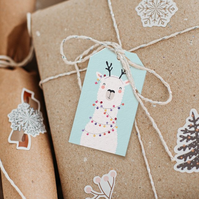 Étiquettes-cadeau Couleurs vives modernes Noël Llama Personnalisé (Modern Bright Colors Christmas Llama Personalized Gift Tags)