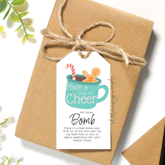 Étiquettes-cadeau Coupe de la bombe de cacao chaud Cheer (Créateur téléchargé)