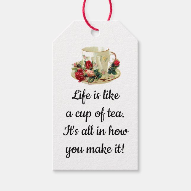 Étiquettes-cadeau Coupe et soucoupe modifiables avec pochette à thé  (Devant)