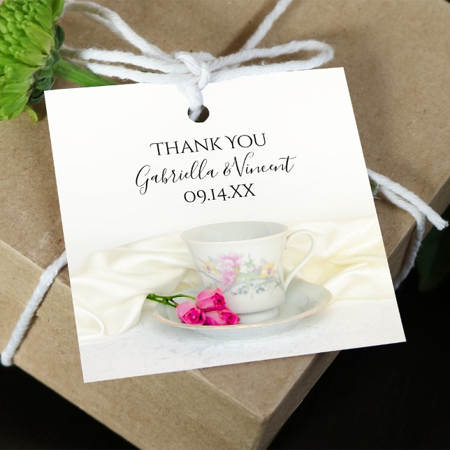 Étiquettes Cadeau Coupe Florale de Thé avec Mariage rose Roses (Créateur téléchargé)