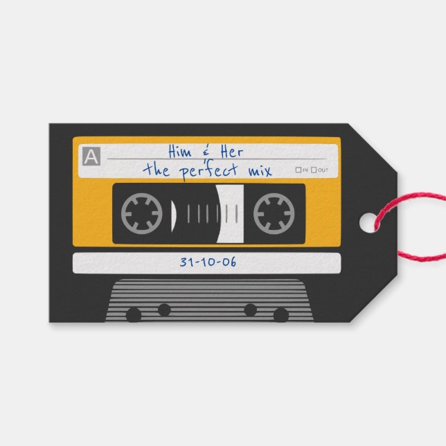 Étiquettes-cadeau Couple Anniversaire 1980's Vintage Cassette (Devant (Horizontal))