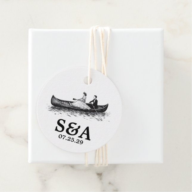 Étiquettes Cadeau Couple en canoë (En situation)