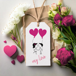Étiquettes-cadeau Couple mignon avec ballons cardiaques ID1083