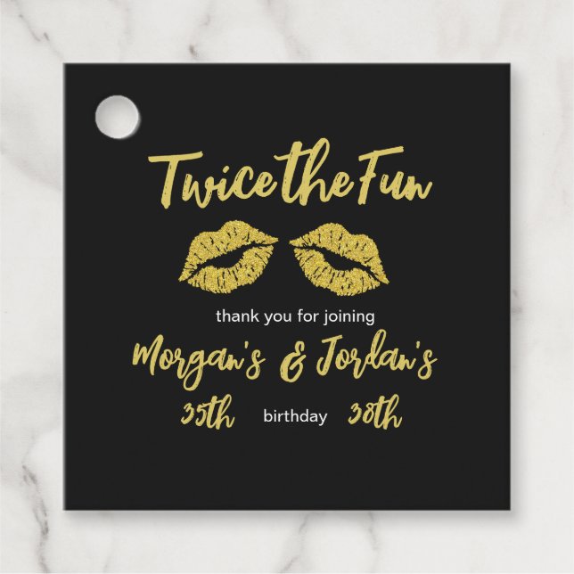 Étiquettes Cadeau Couples élégants Black Gold Baisers Joint Annivers (Devant)