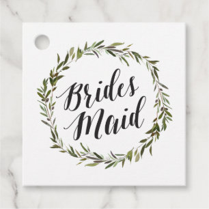 Étiquettes Cadeau Courbe d'aquarelle verte feuillue   Script Bridesm