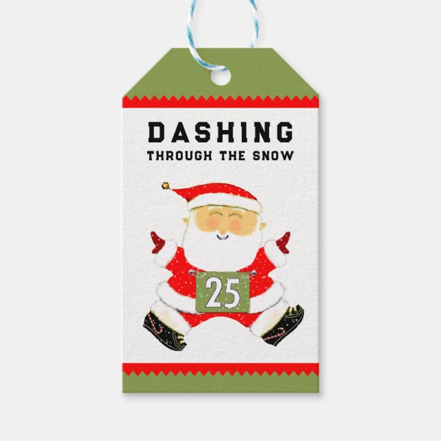 Étiquettes-cadeau Coureur de Noël drôle (Devant)