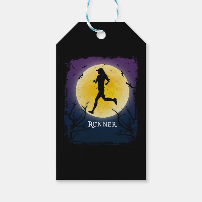 Étiquettes-cadeau Coureur du marathon d'art Vintage d'Halloween (Devant)