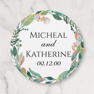 Étiquettes Cadeau Couronne botanique personnalisée à l'aquarelle