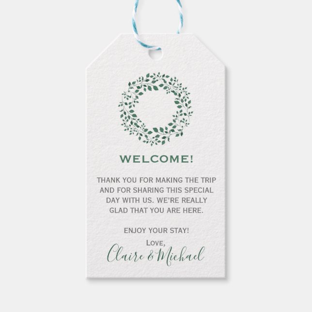 Étiquettes-cadeau Couronne d'aquarelle feuille verte | Mariage de bi (Devant)