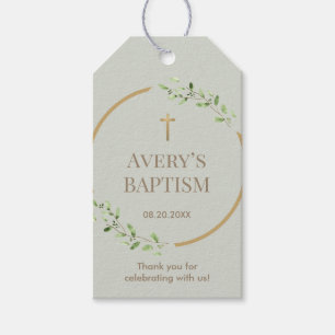 Étiquettes-cadeau Couronne de baptême croix verset biblique merci ve