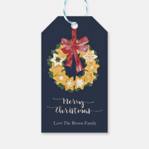 Étiquettes-cadeau Couronne de biscuits de Noël avec Arrière - plan g