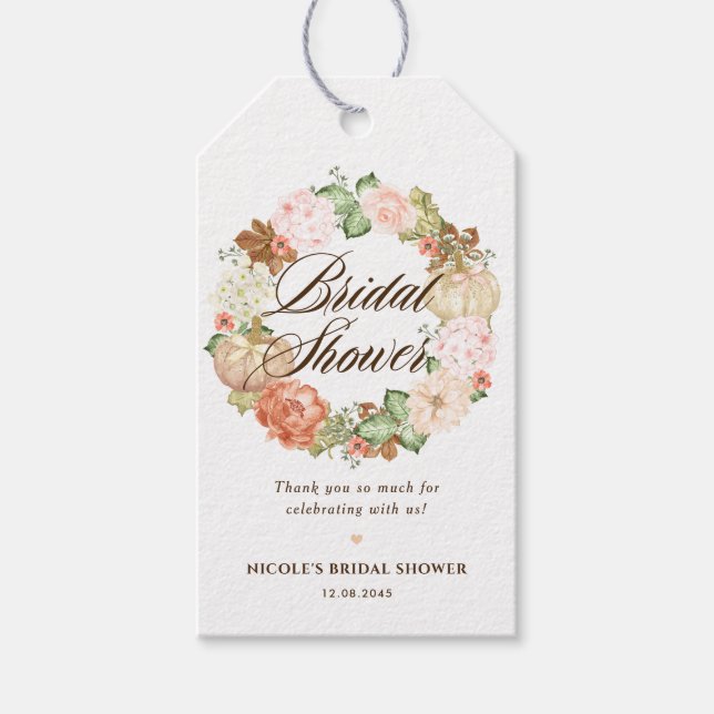 Étiquettes-cadeau Couronne de citrouilles pailletées dorées pour la  (Devant)